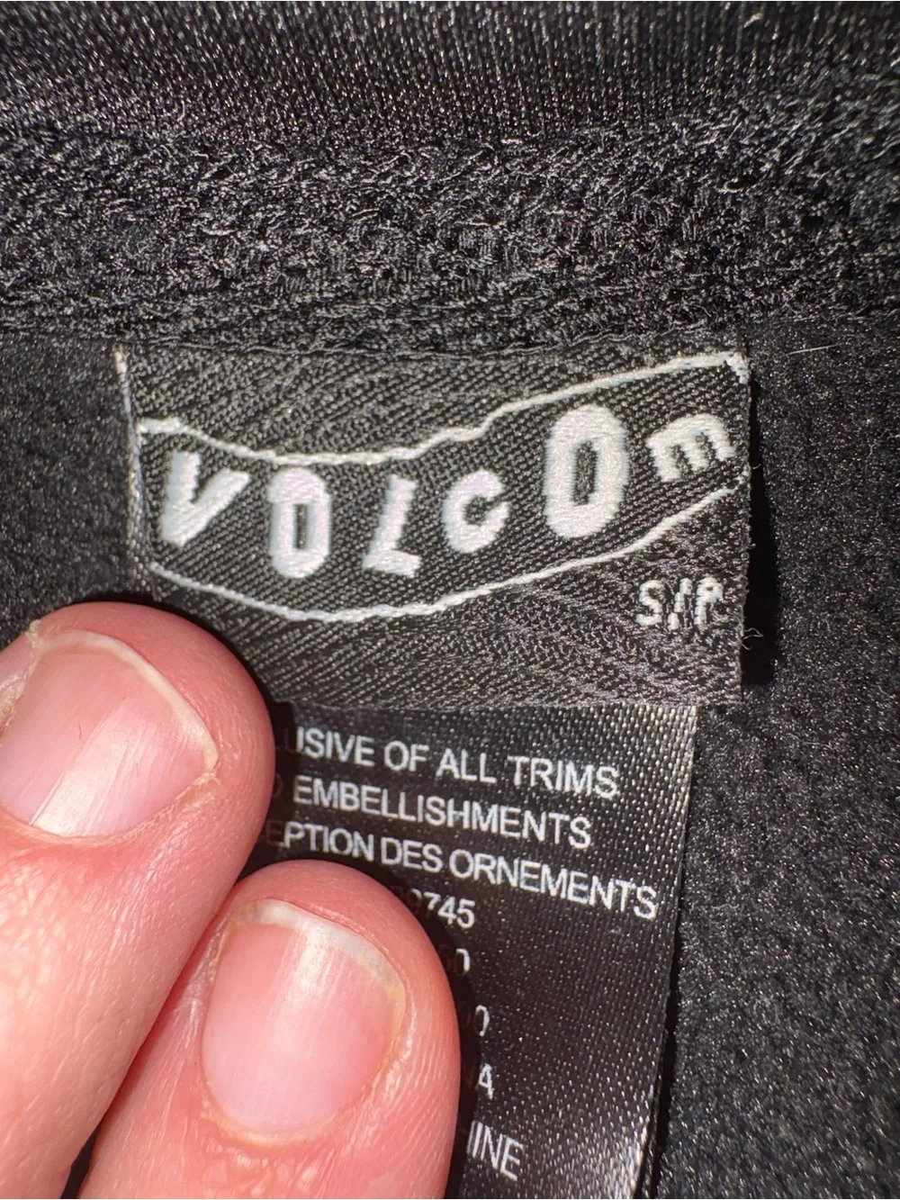 Volcom Black Hooded Crewneck with Green POW Logo and Gray Trim
